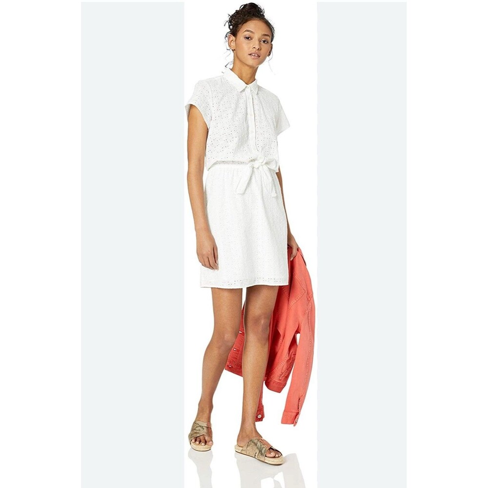 J.Crew Mercantile Short Sleeve Eyelet Collared Tie Front Dress Sz L